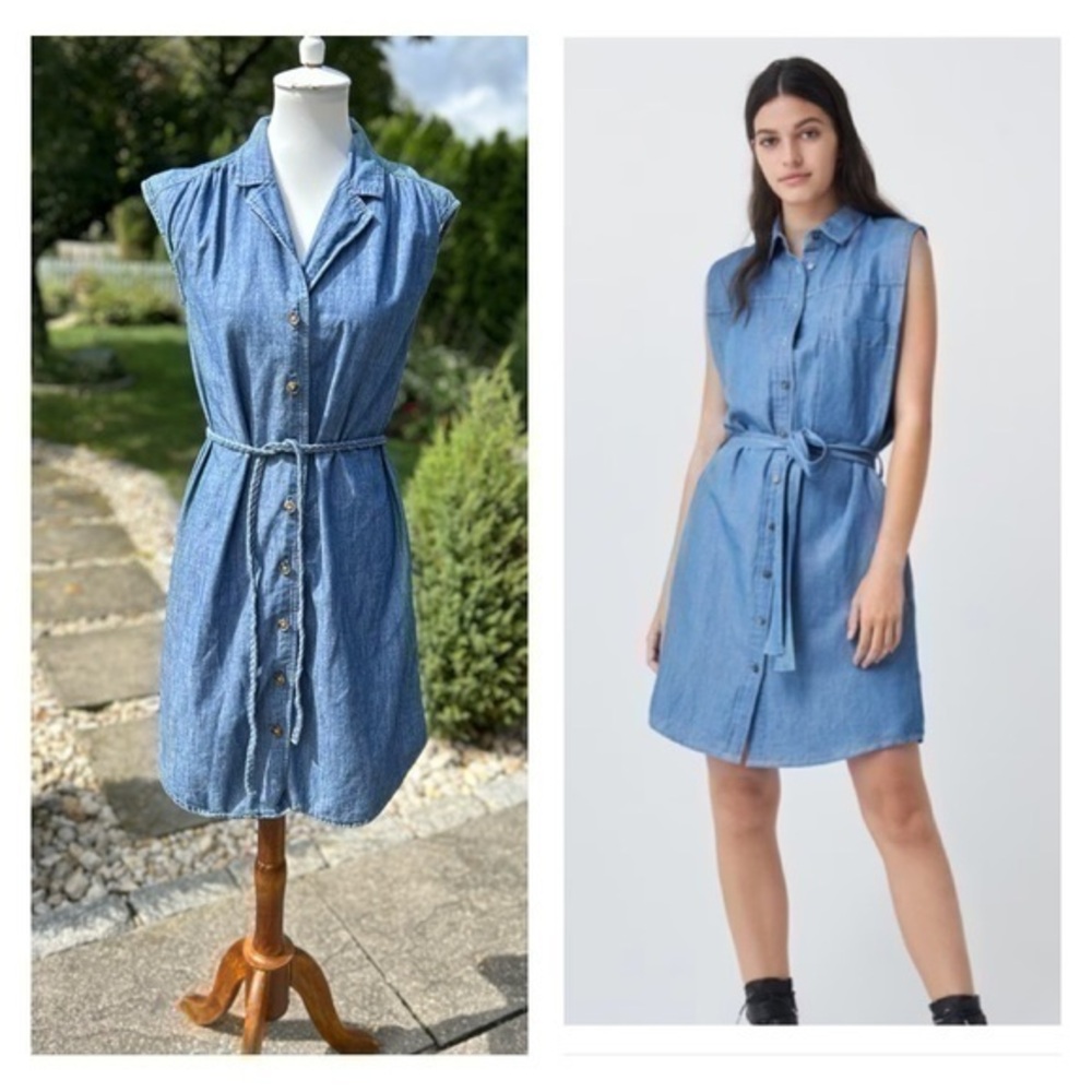 Old Navy denim sleeveless shirt dress with braided belt